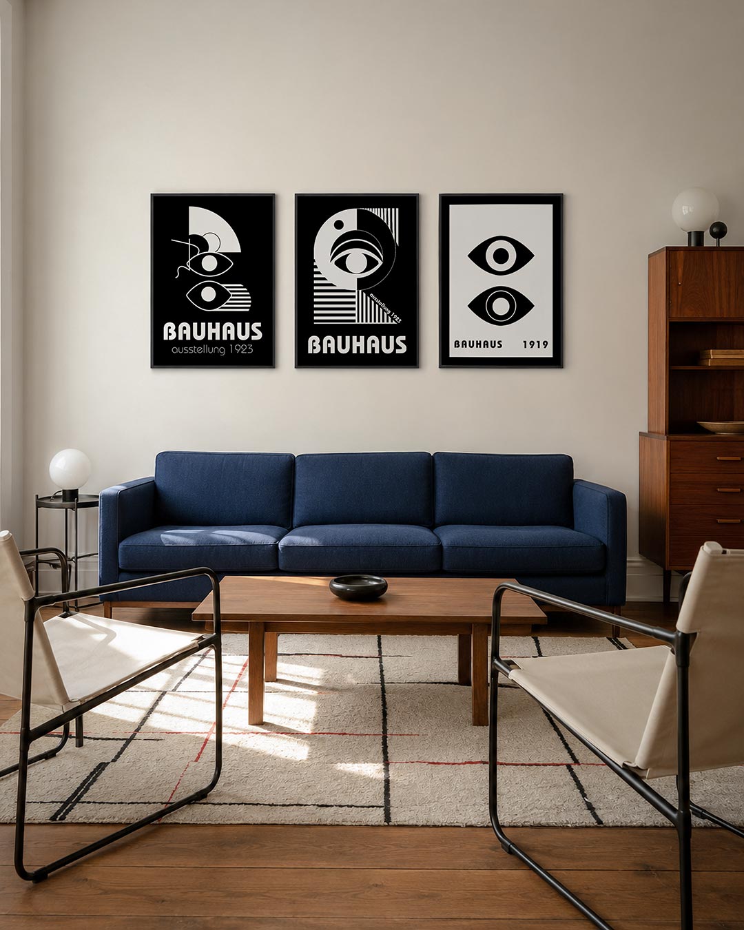 Vormen en lijnen driedelige posterset – deze posterset in drie delen toont een dynamisch spel van zwarte en witte vormen.