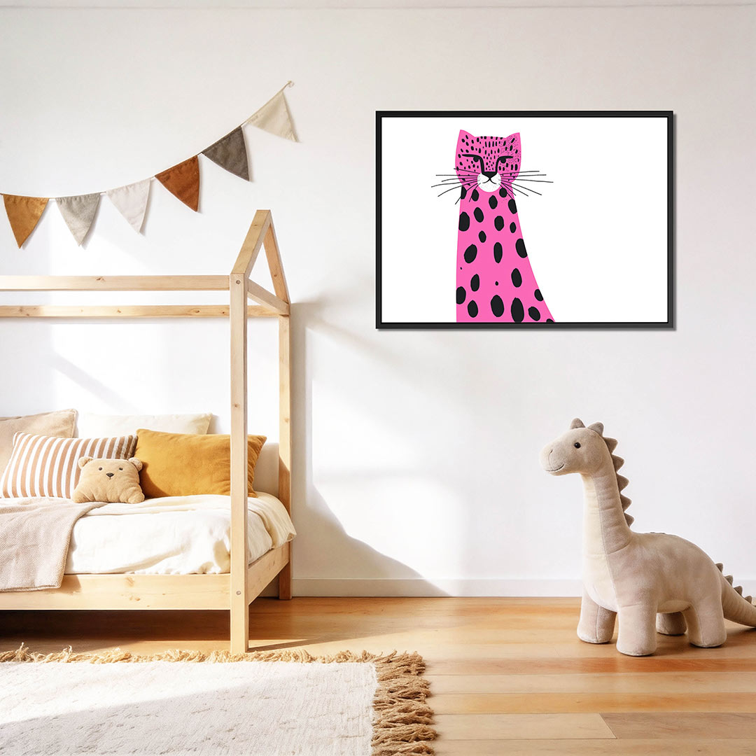 Speelse roze luipaard – op canvas, dibond of plexiglas
