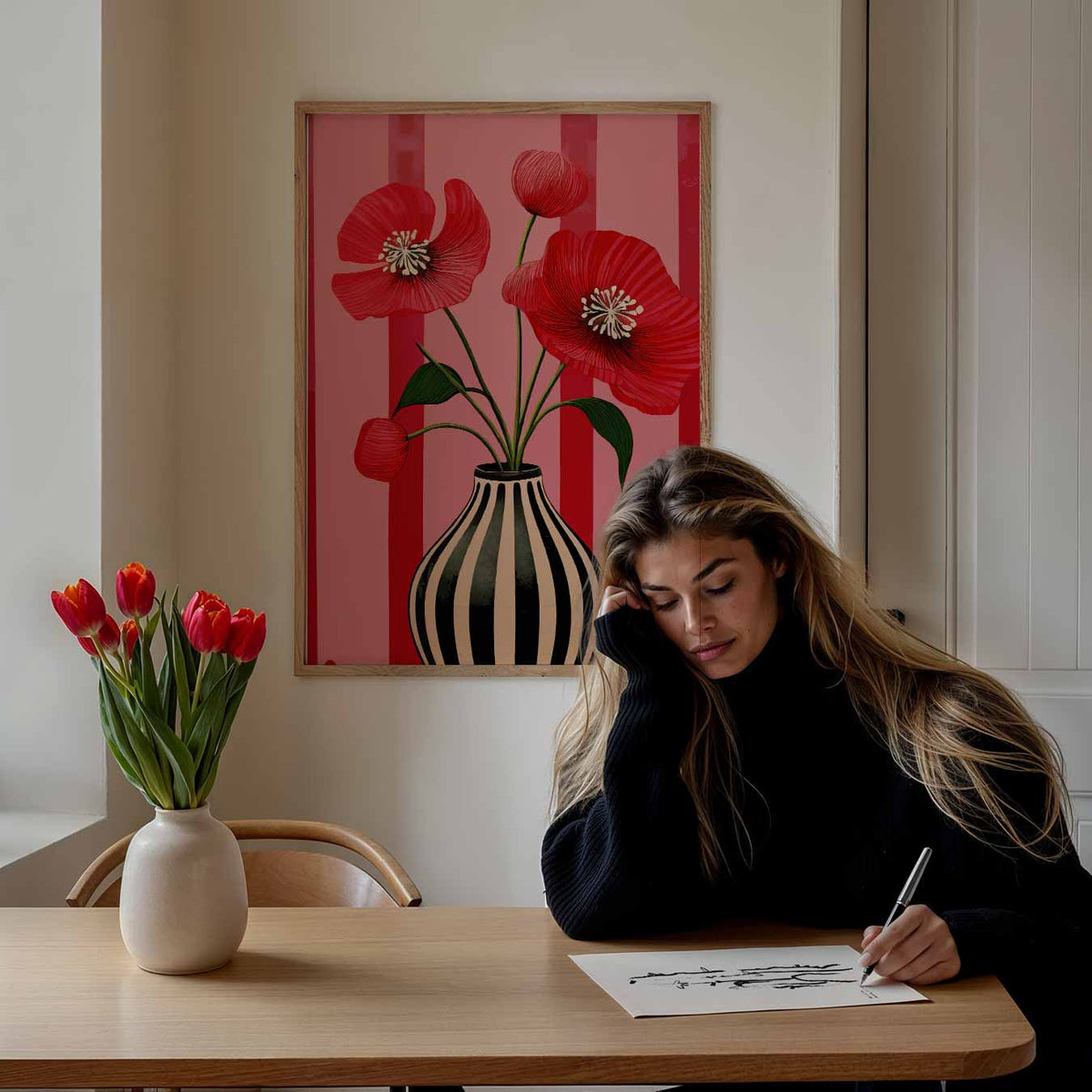 Rode Bloemenpracht – bloemen poster als moderne staande wanddecoratie