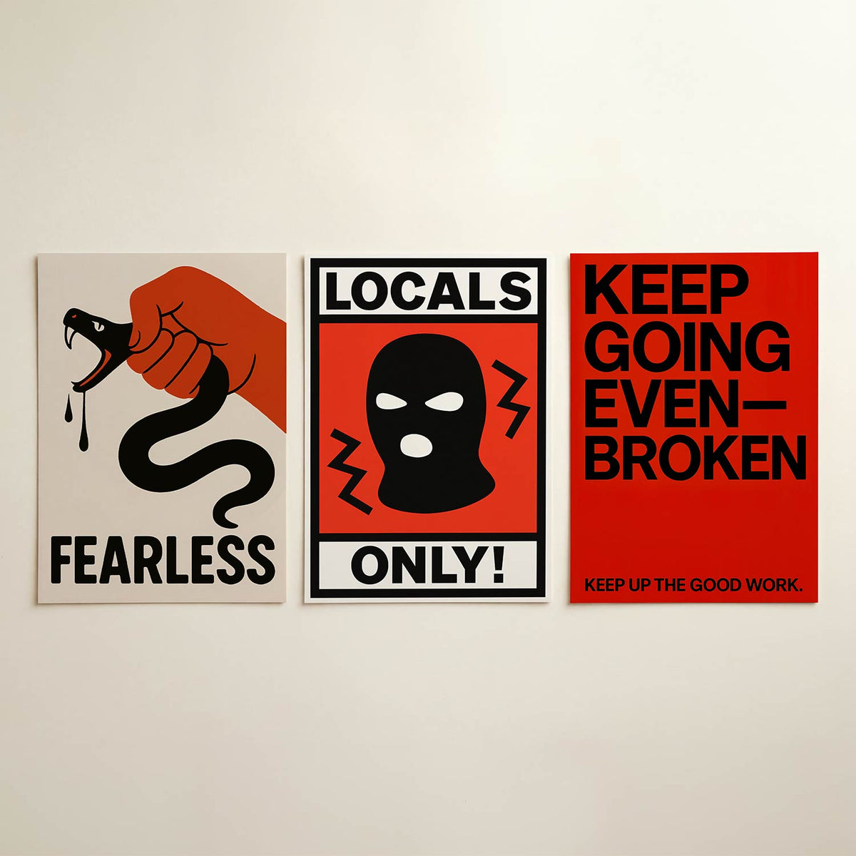 Krachtige greep driedelige posterset in interieur