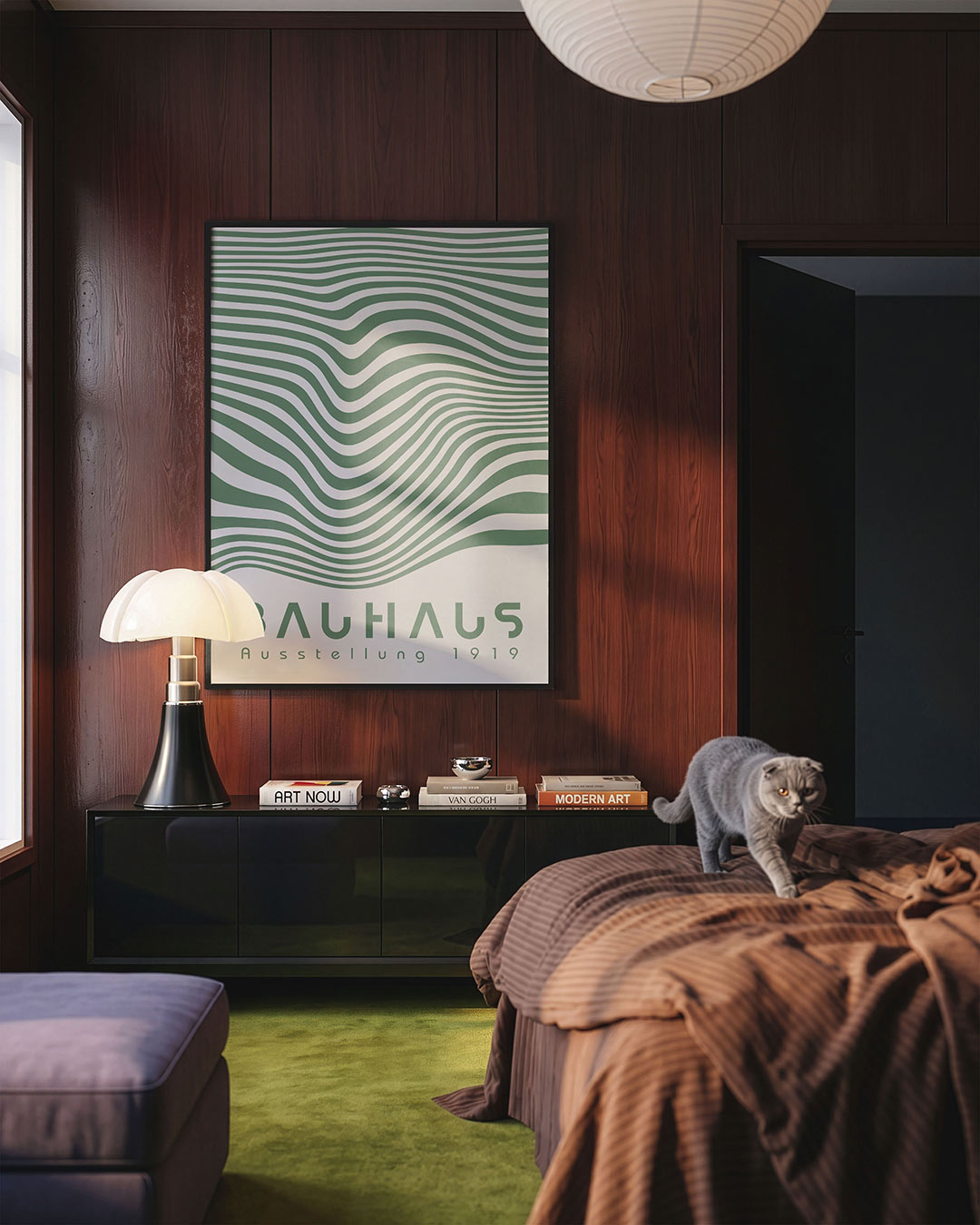 Golvend lijnenspel – geometrische Bauhaus poster in staand formaat