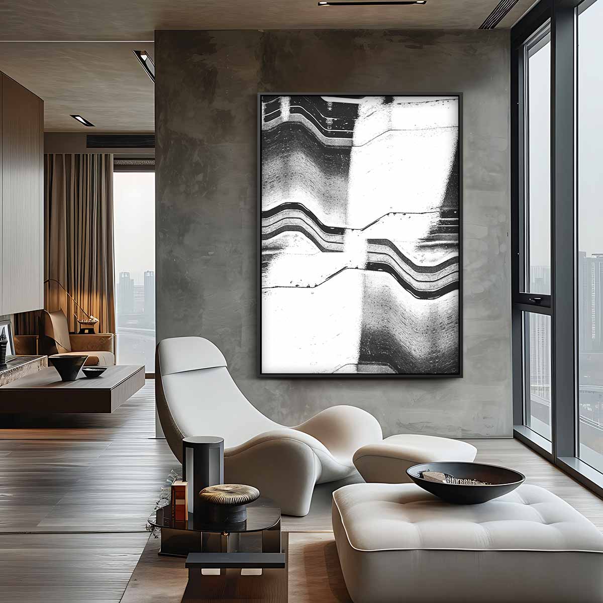 Golvende Contrastlijnen – canvas wanddecoratie in portret formaat