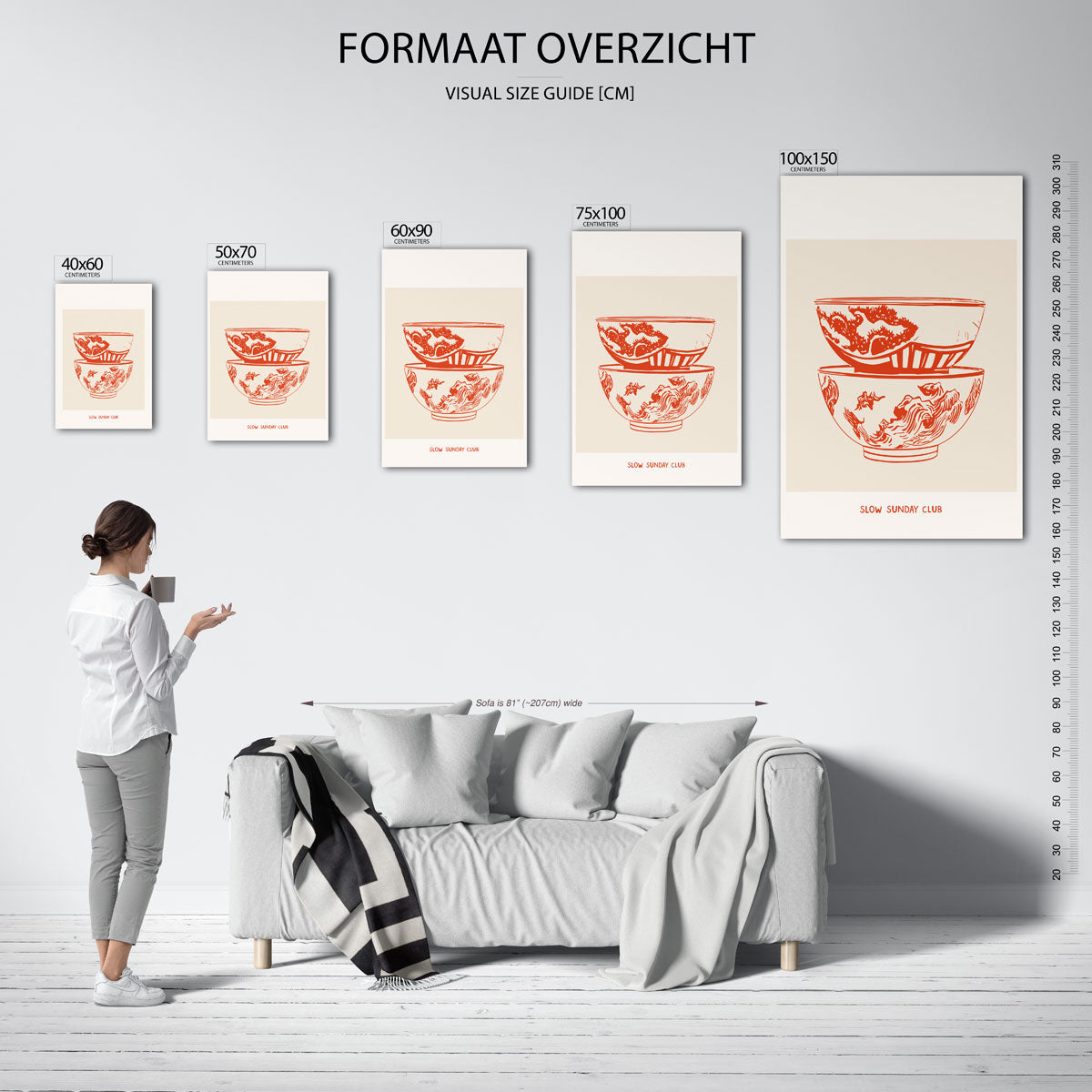 Gestapelde schalen illustratie – decoratief kunstwerk voor aan de muur
