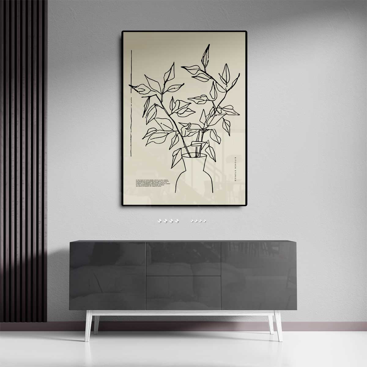 Minimalistische Plantenschets in Vaas – canvas kunstwerk als wanddecoratie