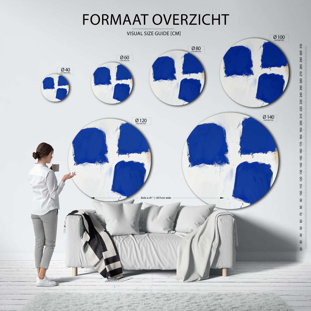 Blauwe vlakken – kleurrijke wandkunst als muurcirkel