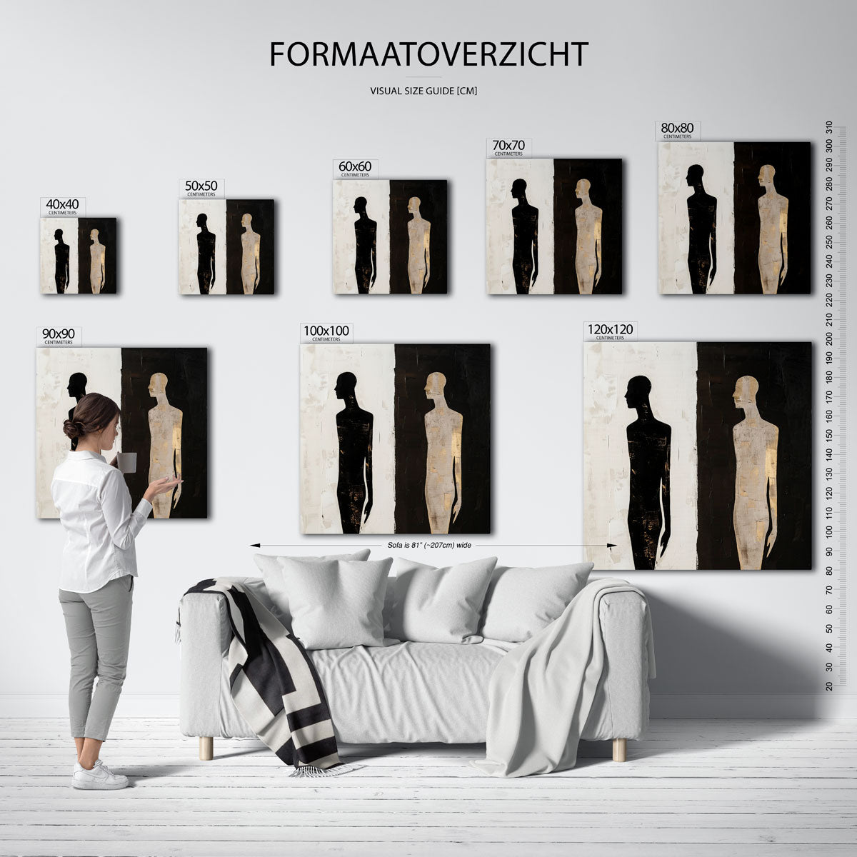 Silhouetten in contrast – vierkante muurposter met abstracte vormen