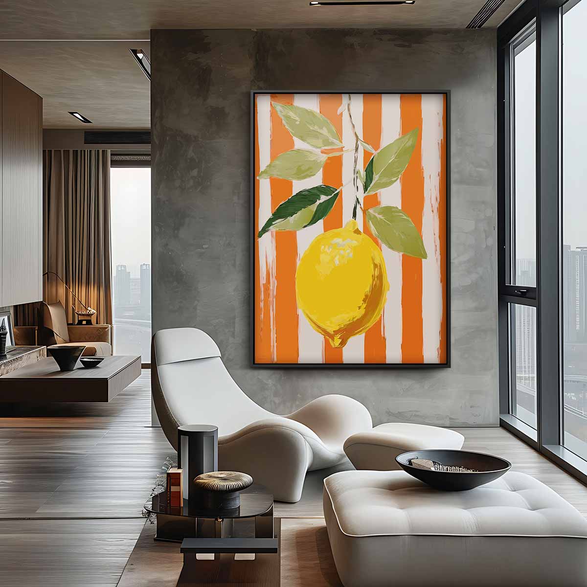 Frisse Citroen op Oranje – plexiglas kunstwerk als wanddecoratie