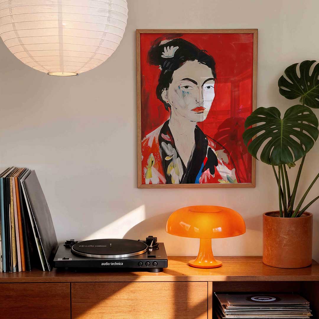 Vrouwelijk portret – staande kleurrijke wanddecoratie van WallArtistic