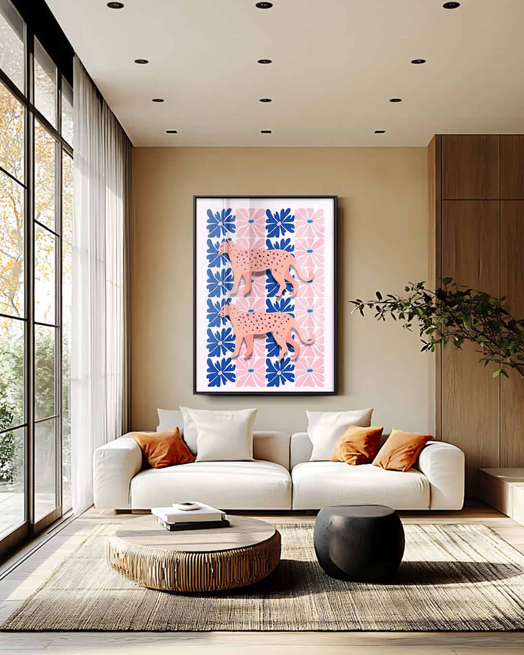 Bloemen en Luipaarden Print – staande wandkunst voor woonkamer of interieur