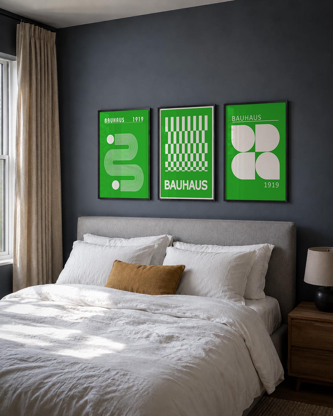 Lijnen en vlakken posterset – detailweergave – deze posterset in drie delen toont een levendig spel van witte lijnen en