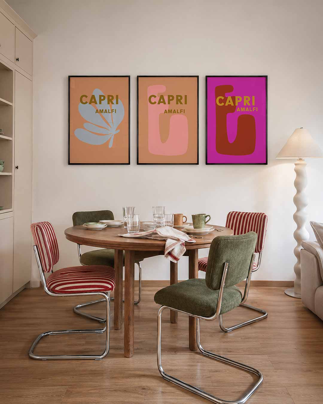Vorm en kleur driedelige posterset – deze posterset in drie delen toont een speelse balans van