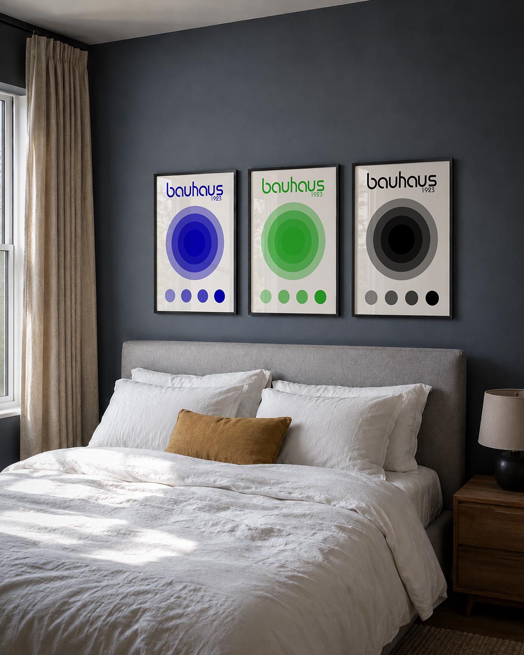 Cirkelharmonie posterset – derde productweergave – deze posterset in drie delen toont concentrische cirkels in blauwtinten.