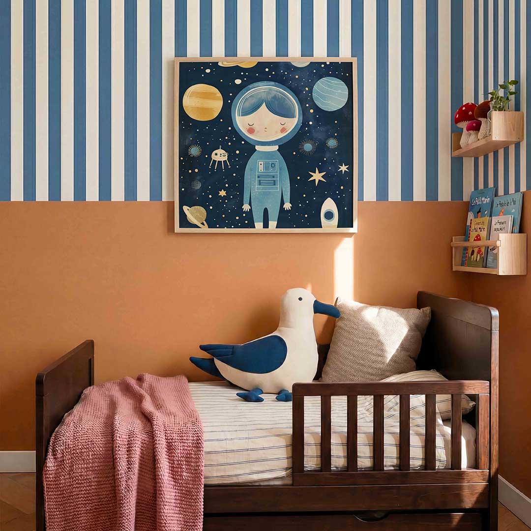 Astronaut en planeten – kids poster in vierkant formaat