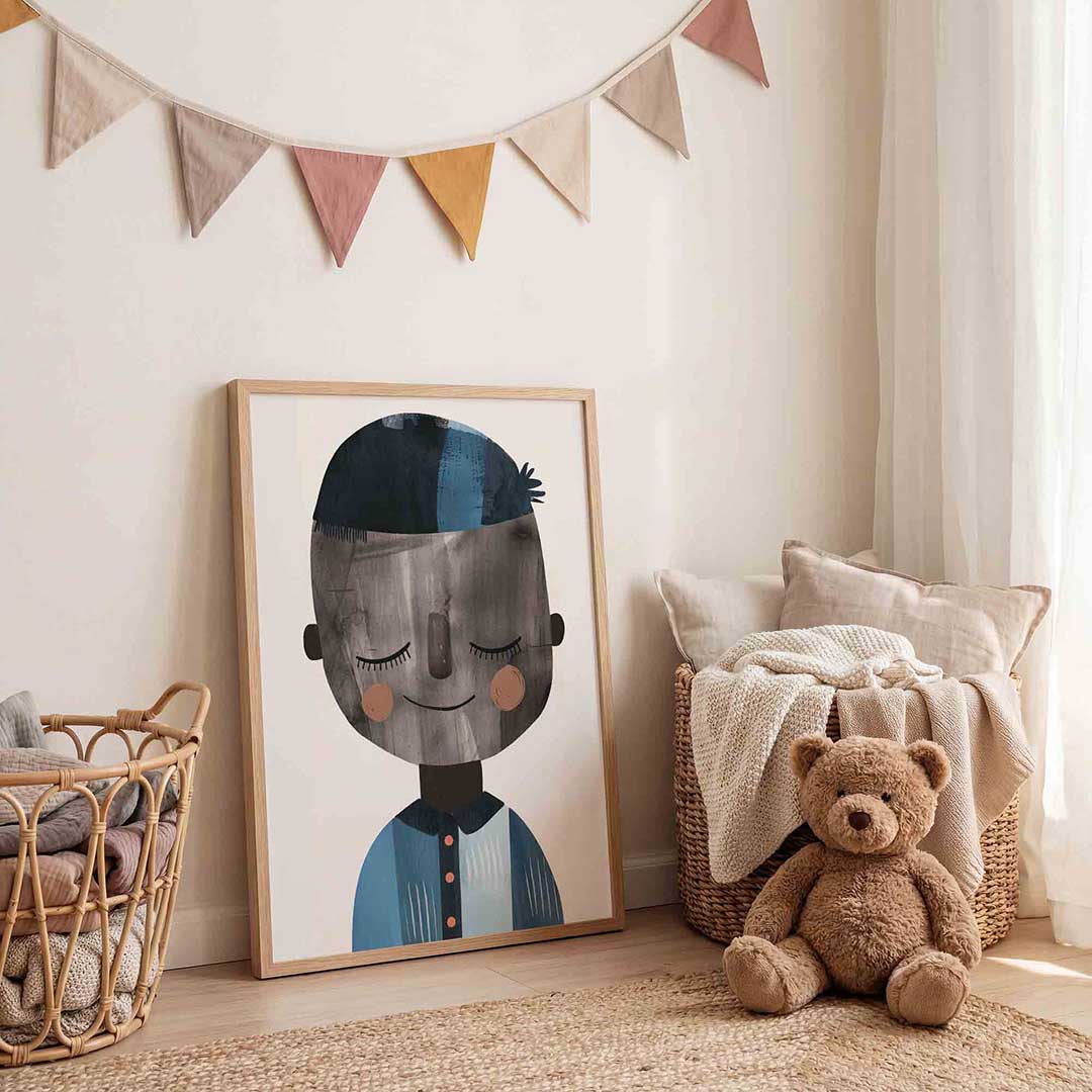 Lachend gezicht – speelse wandkunst als portret kinderposter
