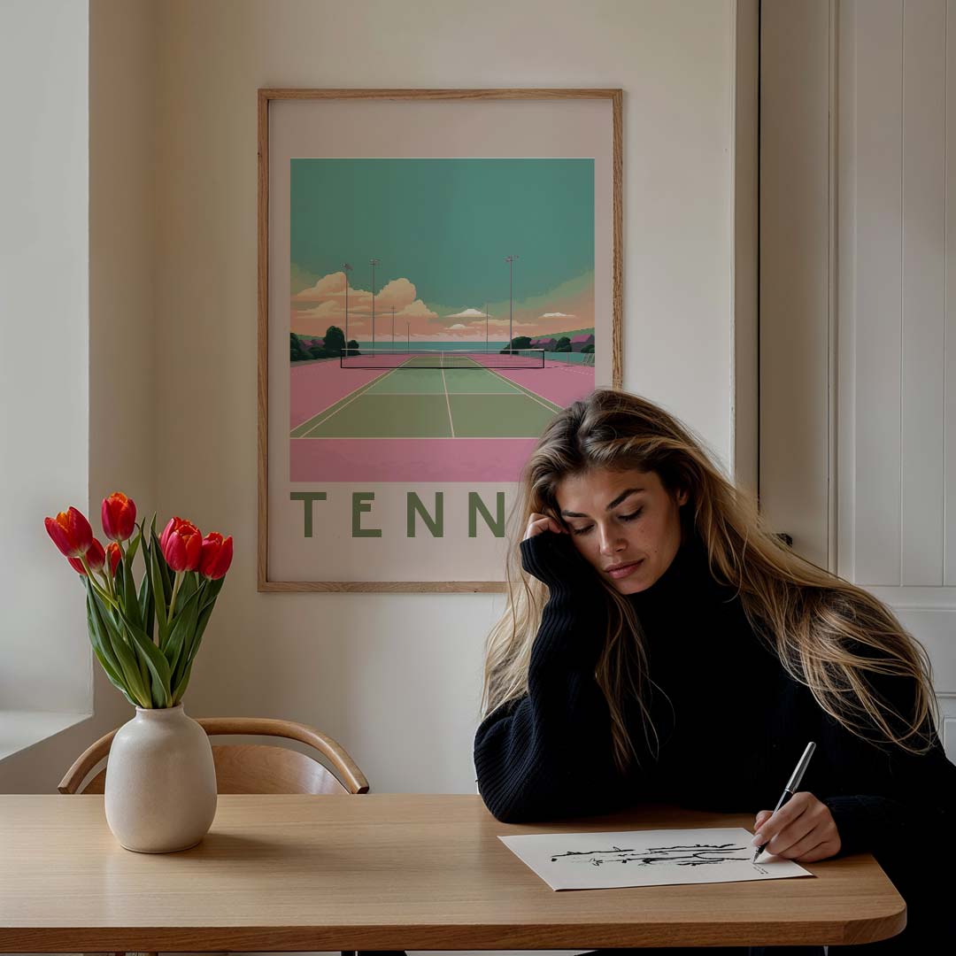 Pastelkleurige Tennisbaan – staande zomer wanddecoratie van WallArtistic