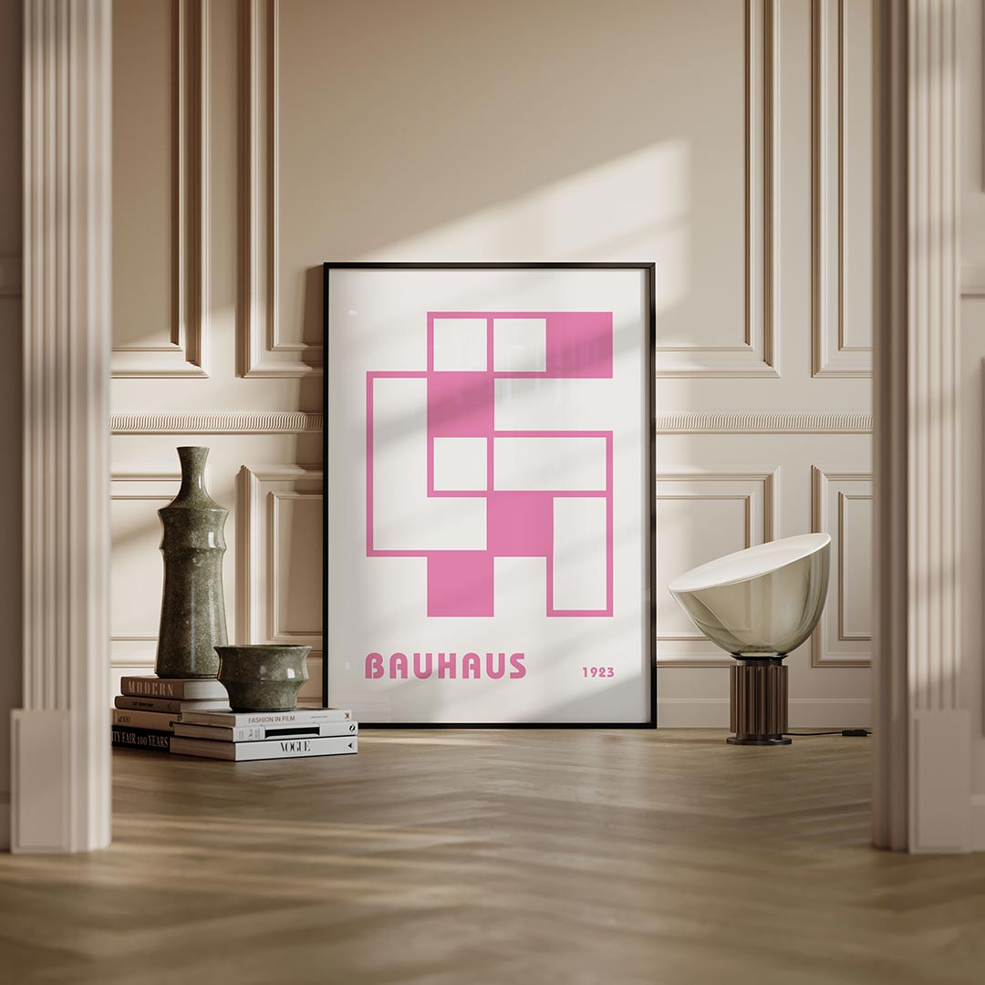 Roze vlakverdeling – moderne Bauhaus wandkunst als poster