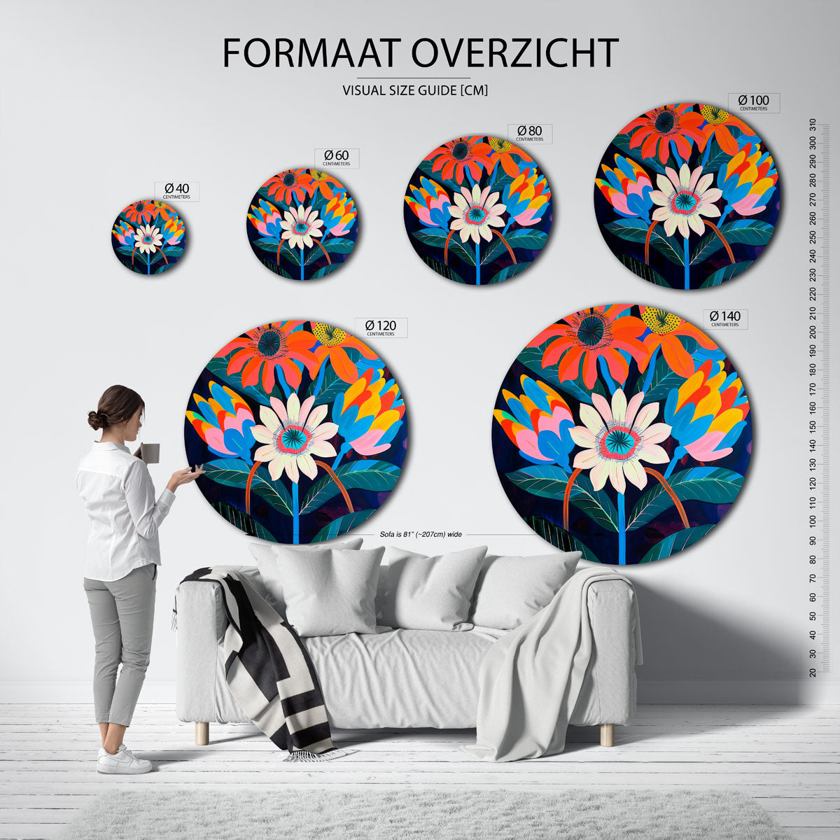 Bloemen en bladeren – abstracte wandkunst met textuur als muurcirkel