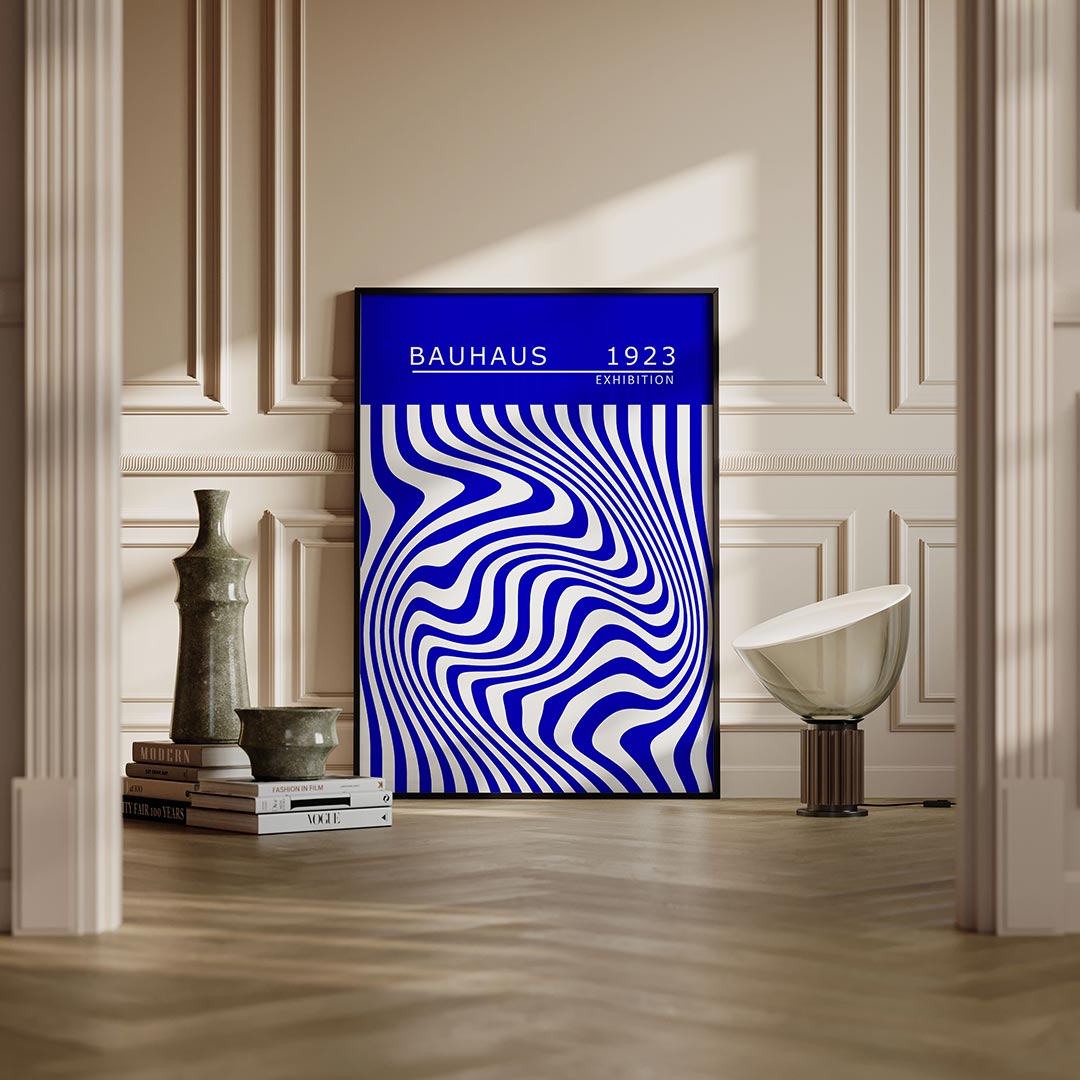 Golvend lijnenspel – moderne Bauhaus wandkunst als poster
