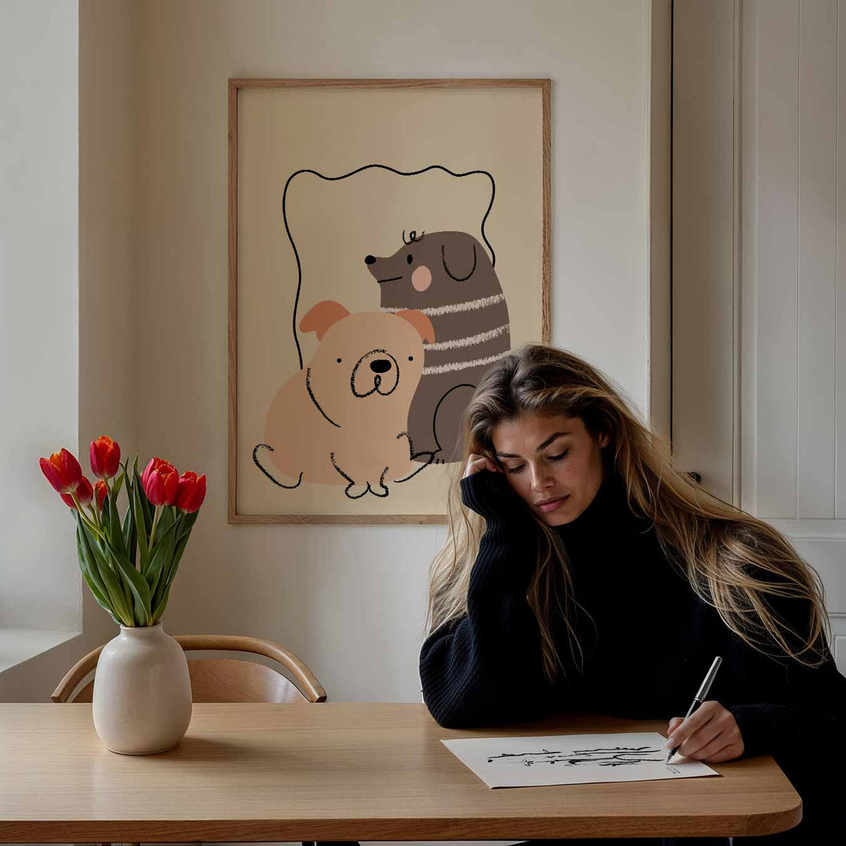 Knuffelige Honden Vrienden – staande muurposter voor de kinderkamer