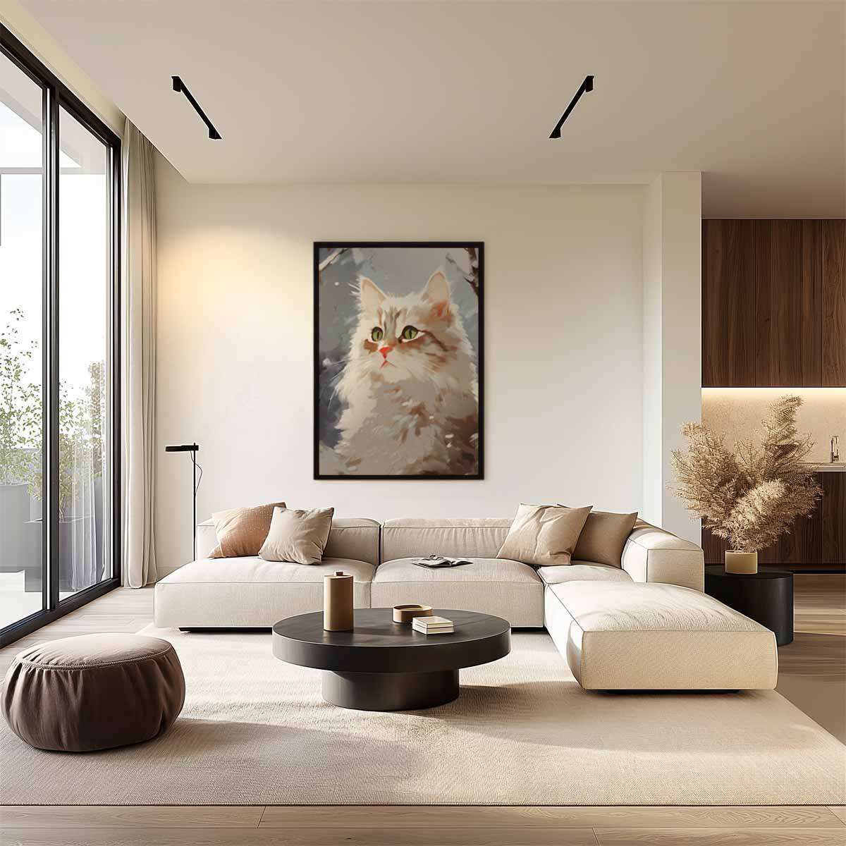 Winterse Kattenblik – staand kunstwerk voor modern interieur
