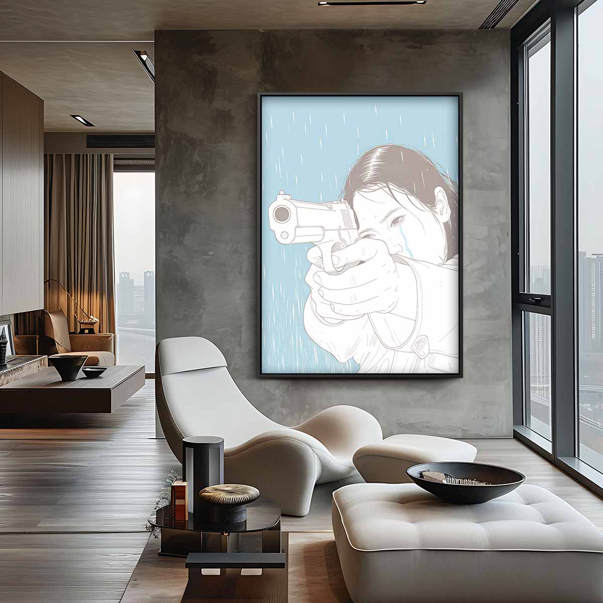 Kracht en Emotie in Regen – canvas wanddecoratie in portret formaat