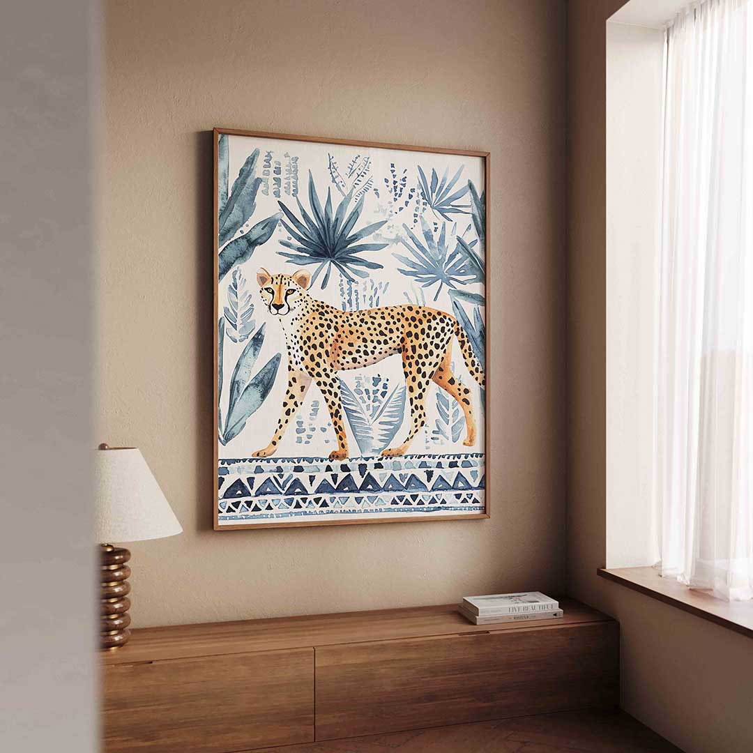 Luipaard en bladeren – dierenillustratie als portret poster