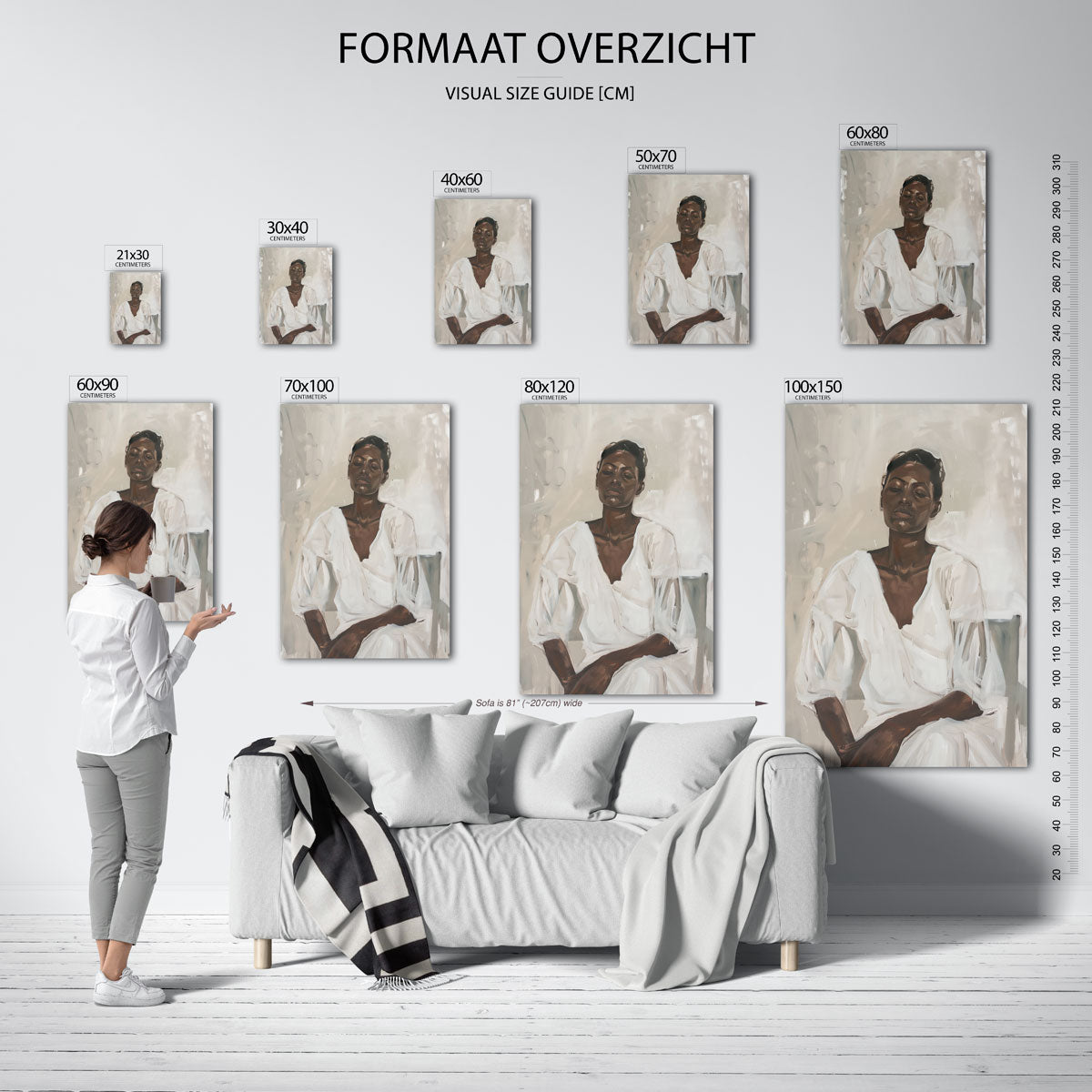 Vrouw in witte kleding – staande muurposter met hedendaagse illustratie