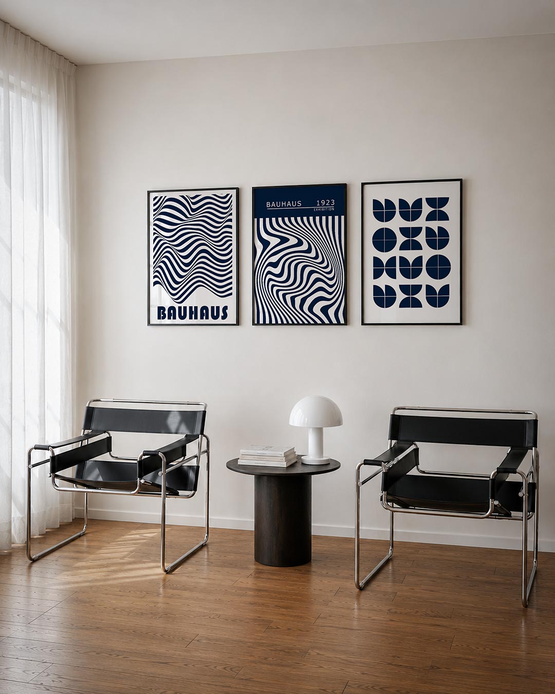 Abstract driedelige posterset – een abstracte posterset met donkere tinten en een rustige visuele opbouw.