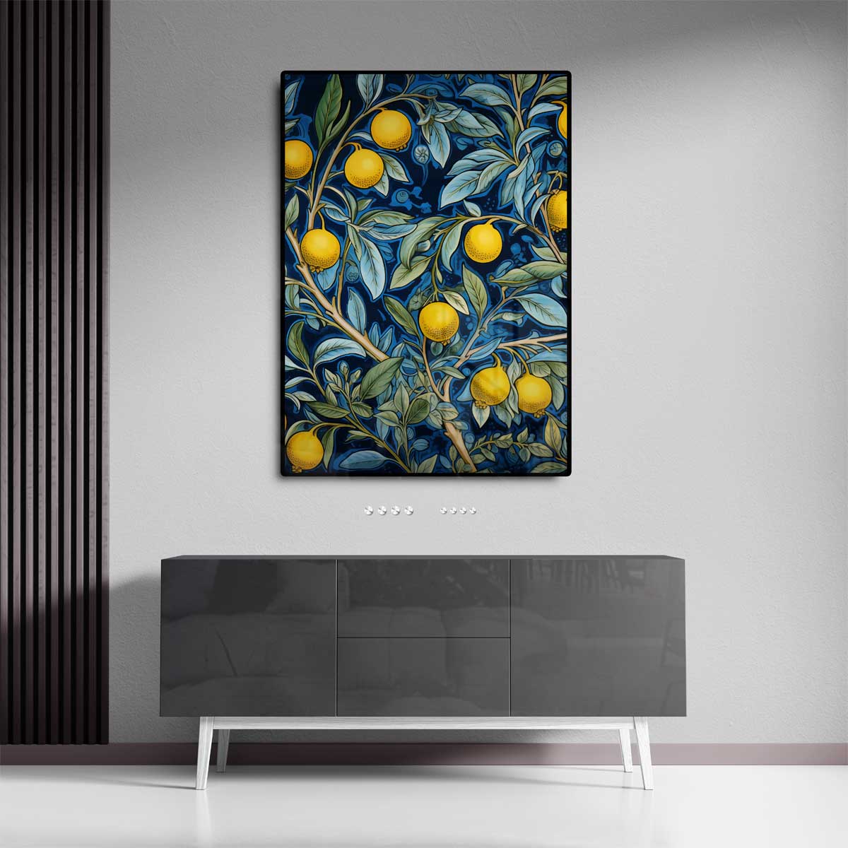 Zonnige Citroenen op Blauw – dibond wanddecoratie in staand formaat