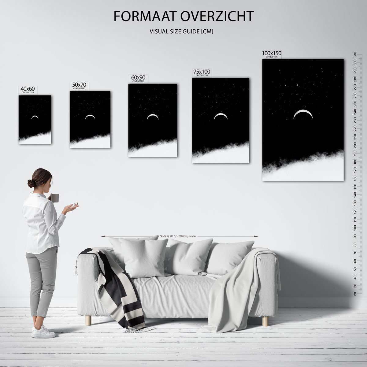 Maan en sterren – staand wanddecoratie kunstwerk