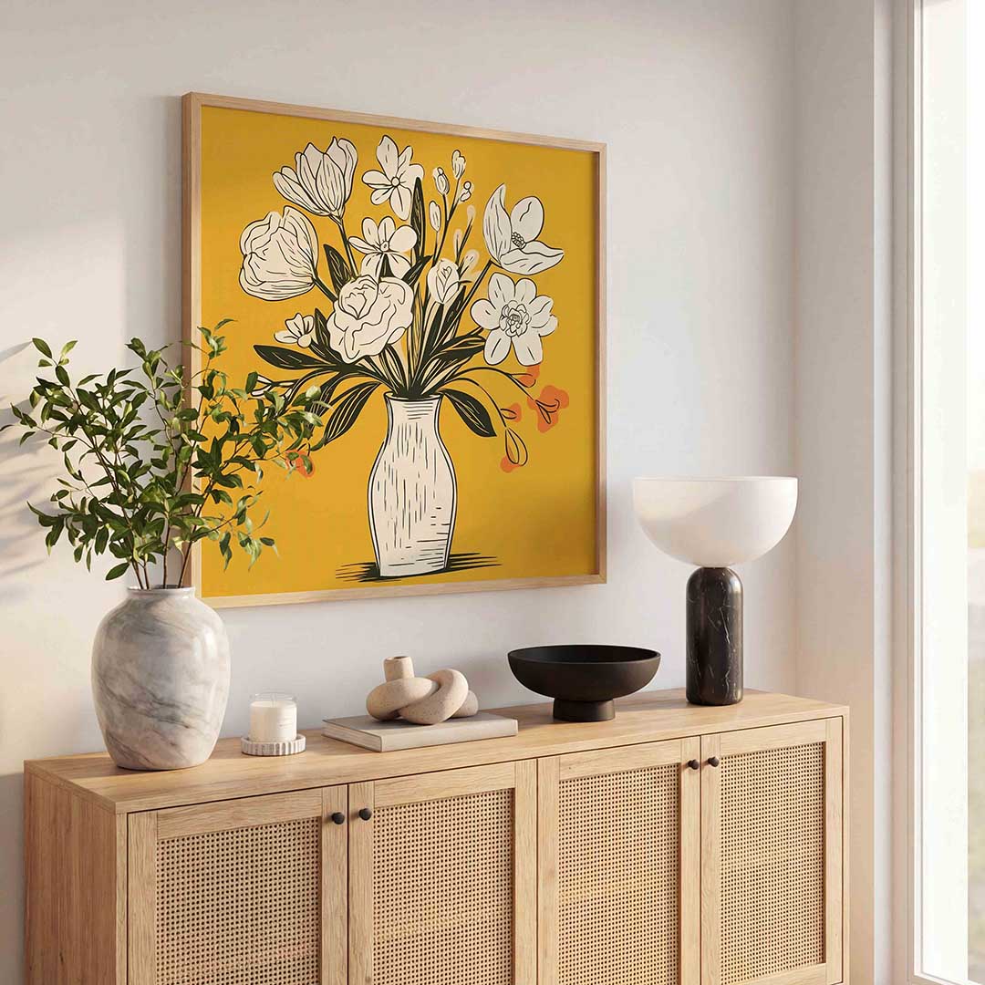 Bloemen in vaas – bloemen wandkunst als vierkante poster