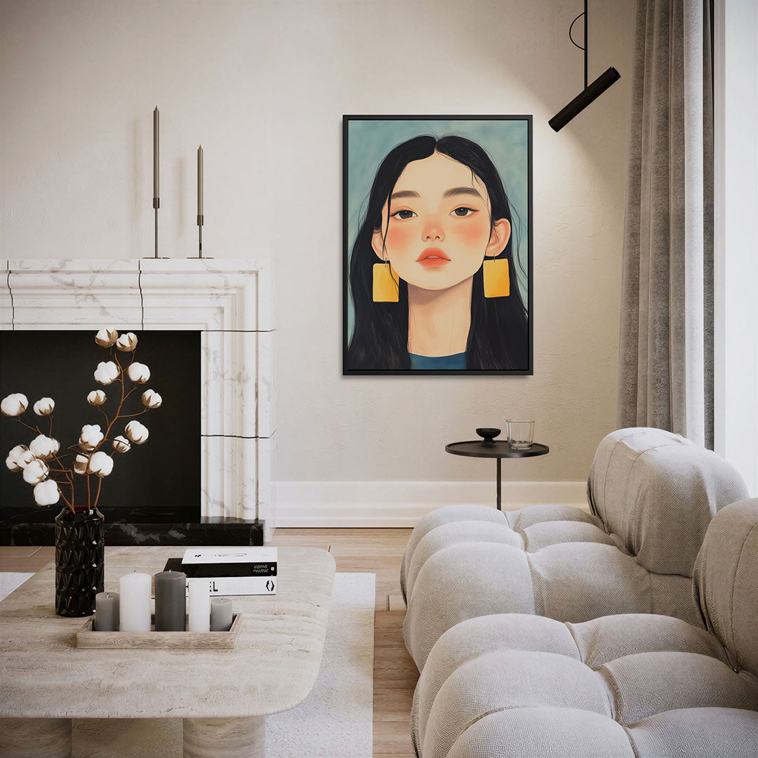 Portret met geometrische vormen – staand wanddecoratie kunstwerk