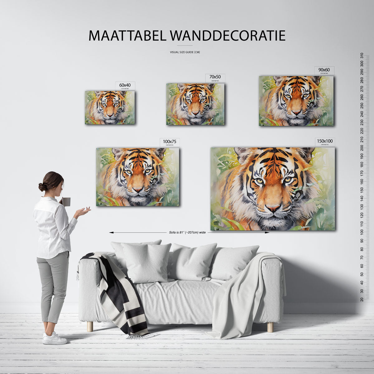 Tijger portret – kunstwerk op canvas, dibond of plexiglas