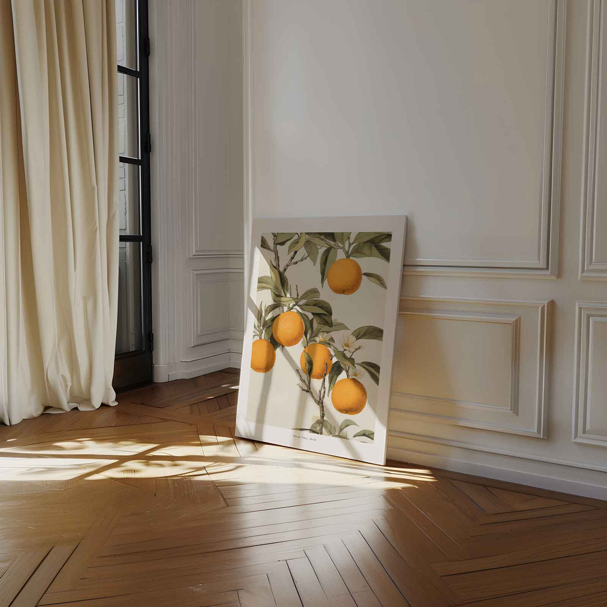 Vintage Sinaasappel Illustratie – staand kunstwerk voor modern interieur
