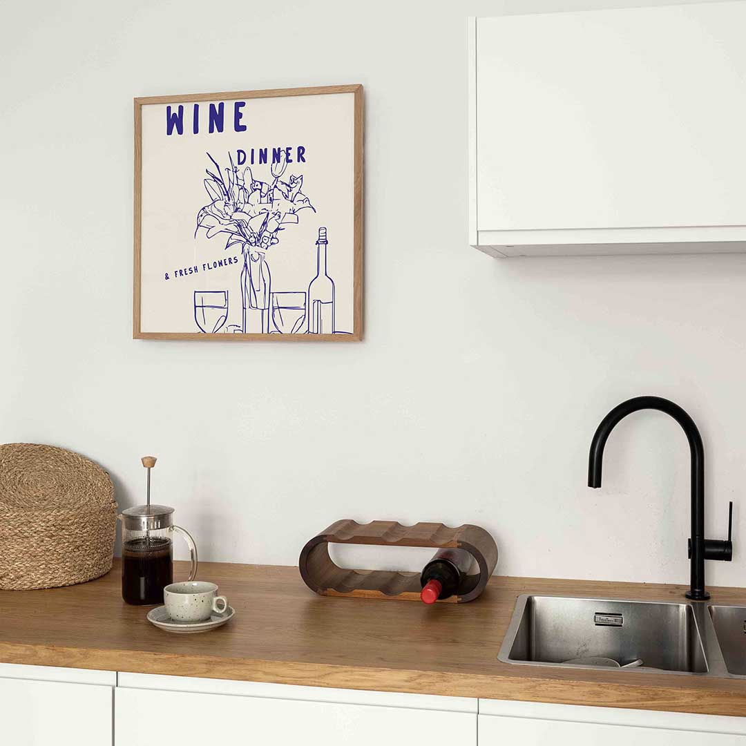 Wijn en bloemen – keukenposter in vierkant formaat