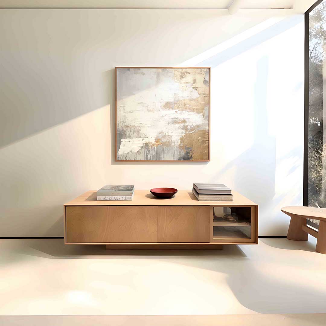 Abstracte gouden en grijze – vierkante zachte abstracte wanddecoratie van WallArtistic