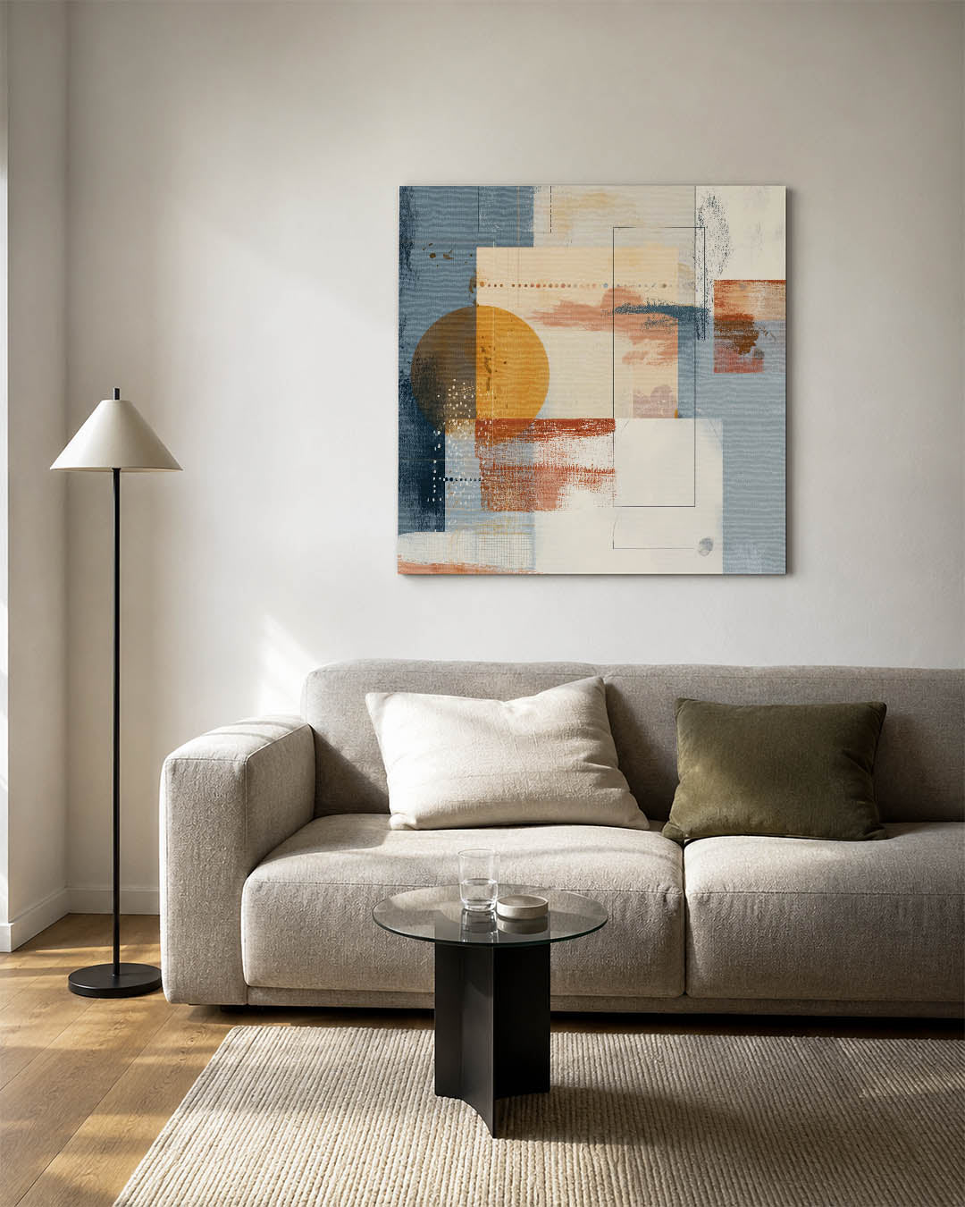 Geometrische kleurencompositie kunstwerk – vierkante wanddecoratie – dit werk toont een dynamische mix van rechthoeken