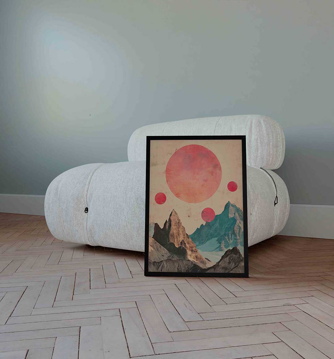 Bergen en cirkels – surrealistische wandkunst als portret poster