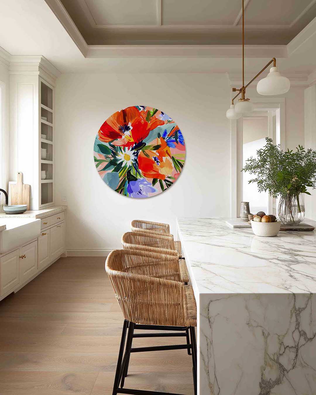 Bloemenpracht – abstracte muurcirkel als ronde wanddecoratie