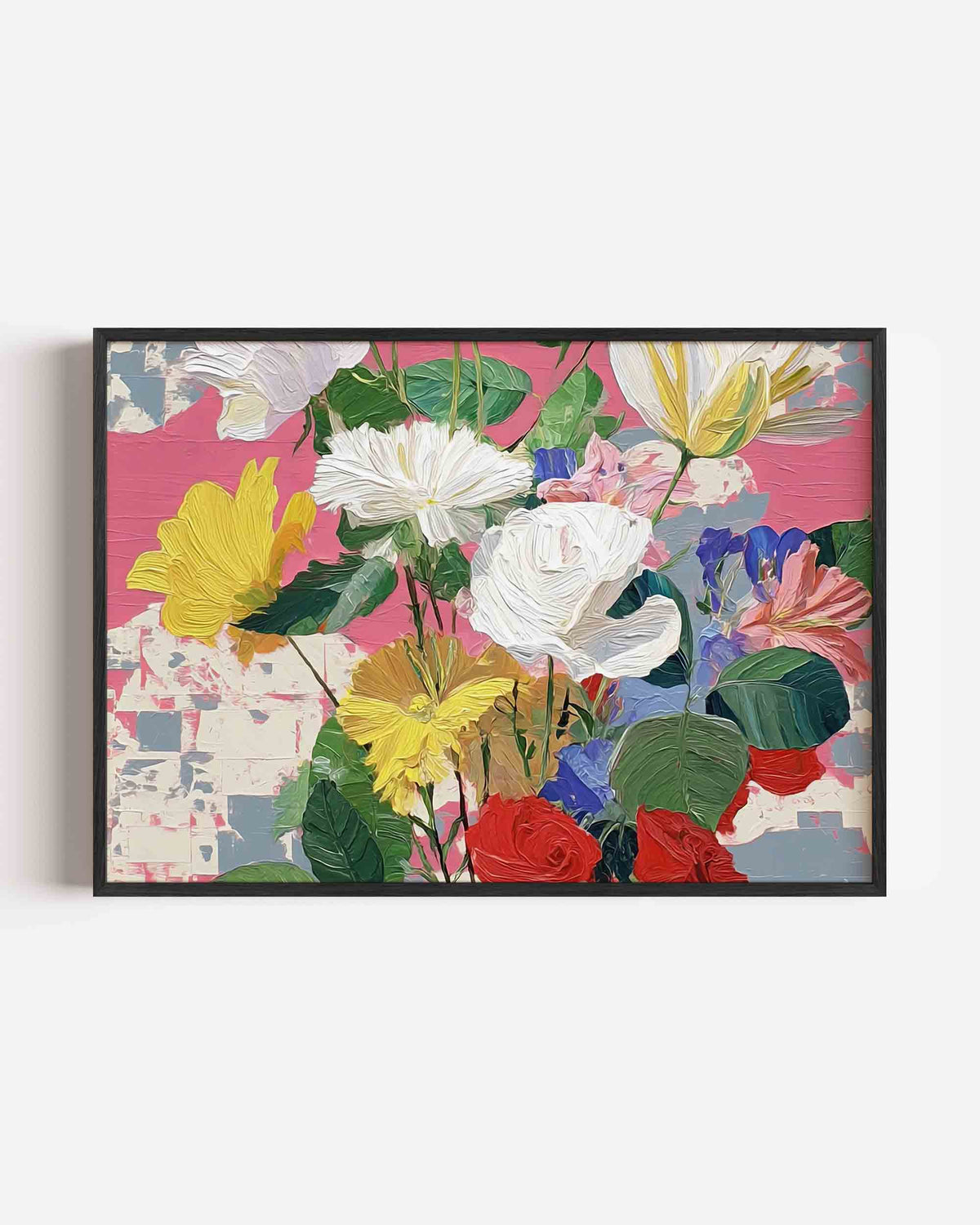 Bloemen op roze achtergrond – bloemen landscape poster als wanddecoratie
