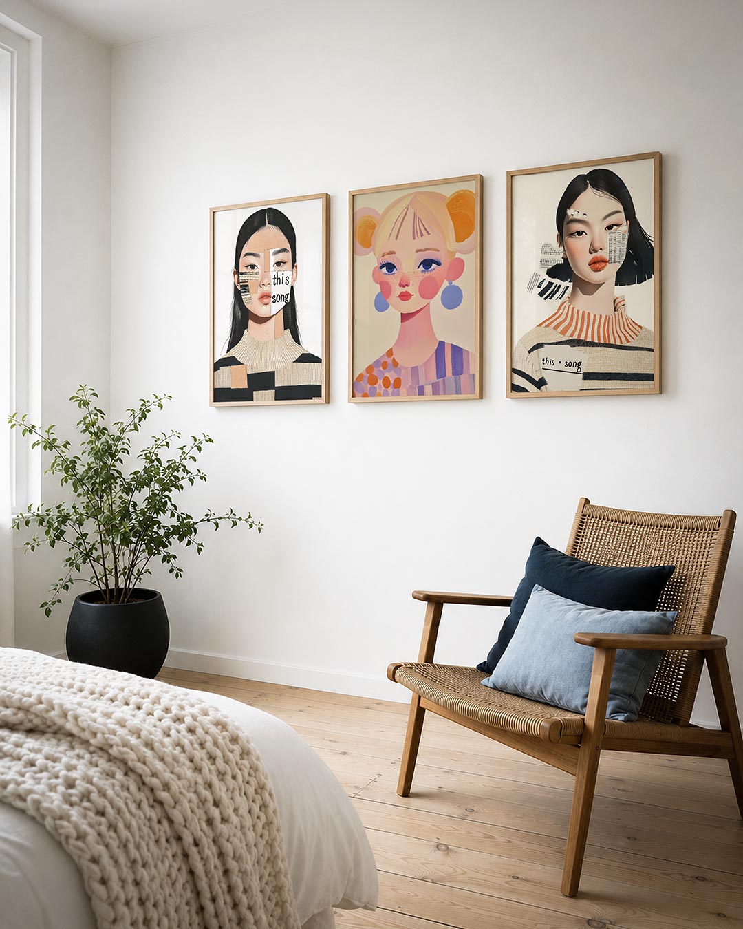 Collage portret posterset – detailweergave – een intrigerend gezicht opgebouwd uit diverse vormen en