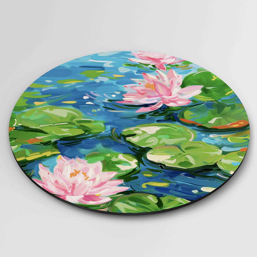 Waterlelies en bladeren – ronde textuur wanddecoratie van WallArtistic
