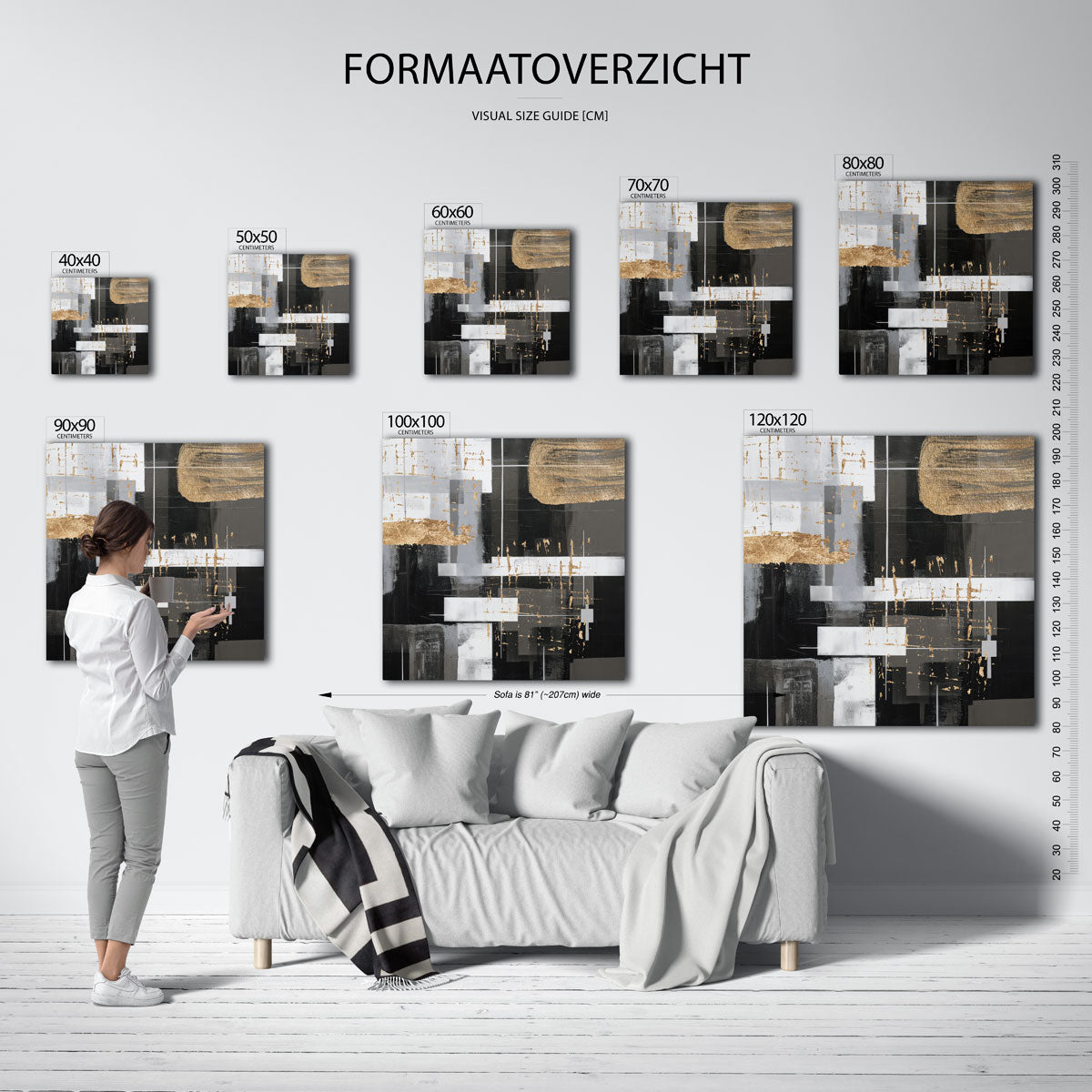 Abstracte gouden accenten – vierkante muurposter met zachte abstracte vormen