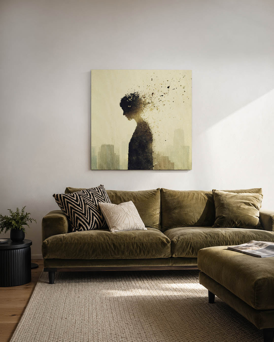 Vervagende silhouet kunstwerk – derde productweergave – dit werk toont een silhouet dat geleidelijk vervaagt in de