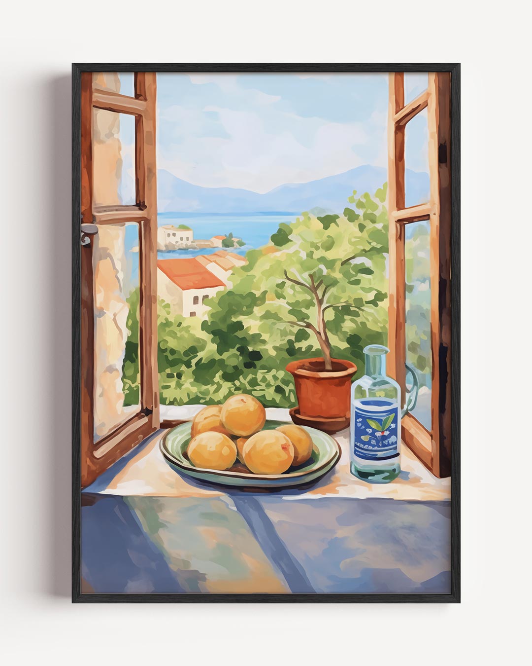 Mediterrane Venster Uitzicht – keuken portret poster als wanddecoratie