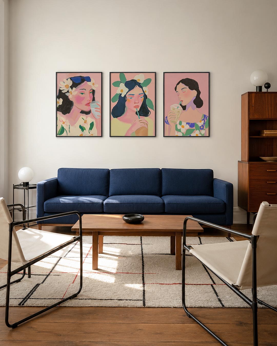 Bloemrijke portretkleuren posterset – tweede productweergave – deze kleurrijke compositie toont een vrouw met bloemen in