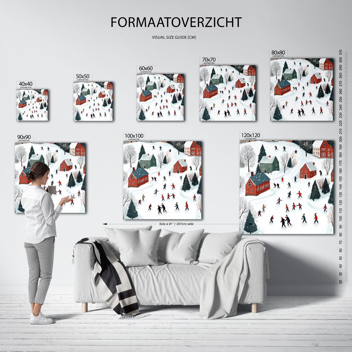 Schaatsers in winterlandschap – vierkante muurposter voor de kinderkamer