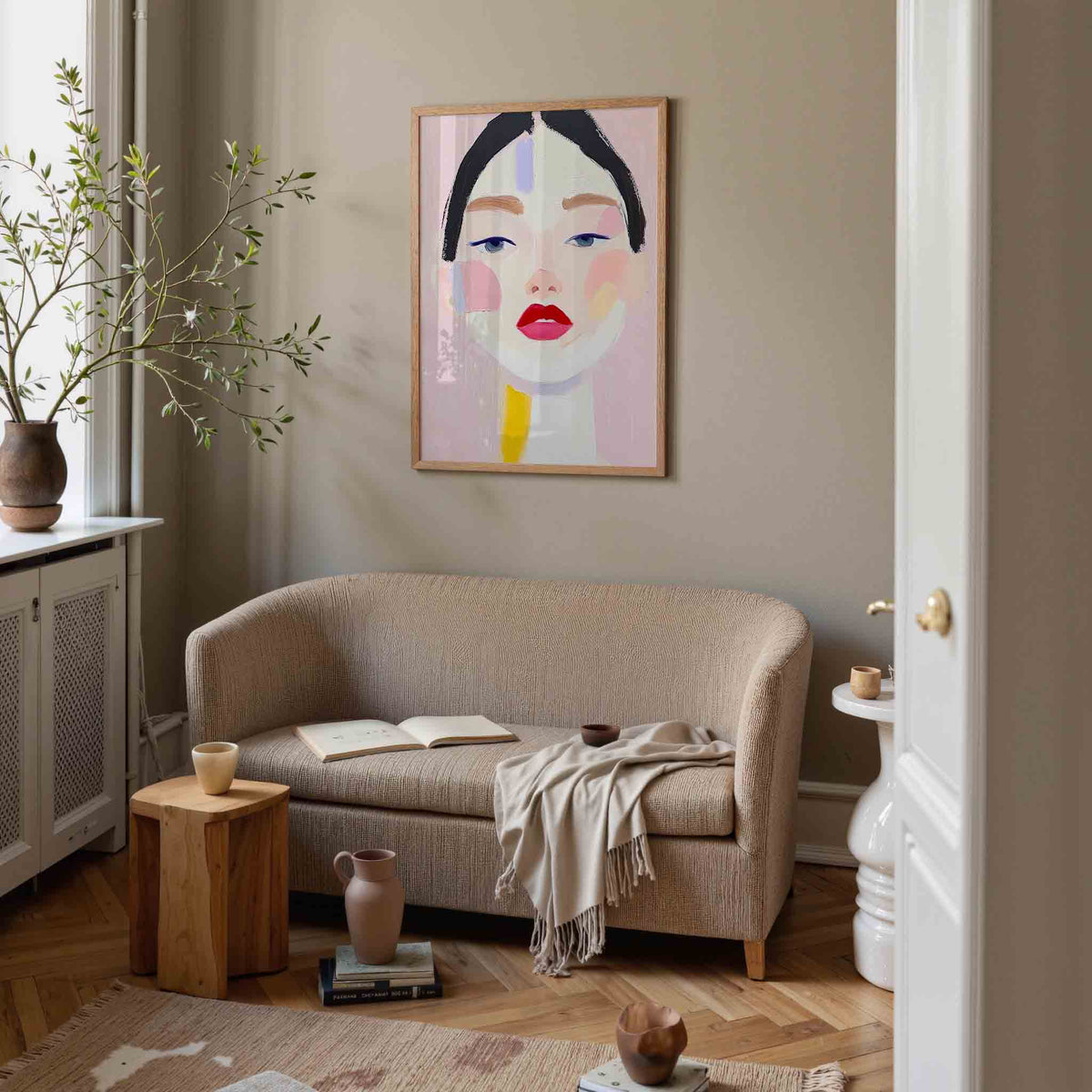 Portret met rode lippen – illustratie poster in staand formaat