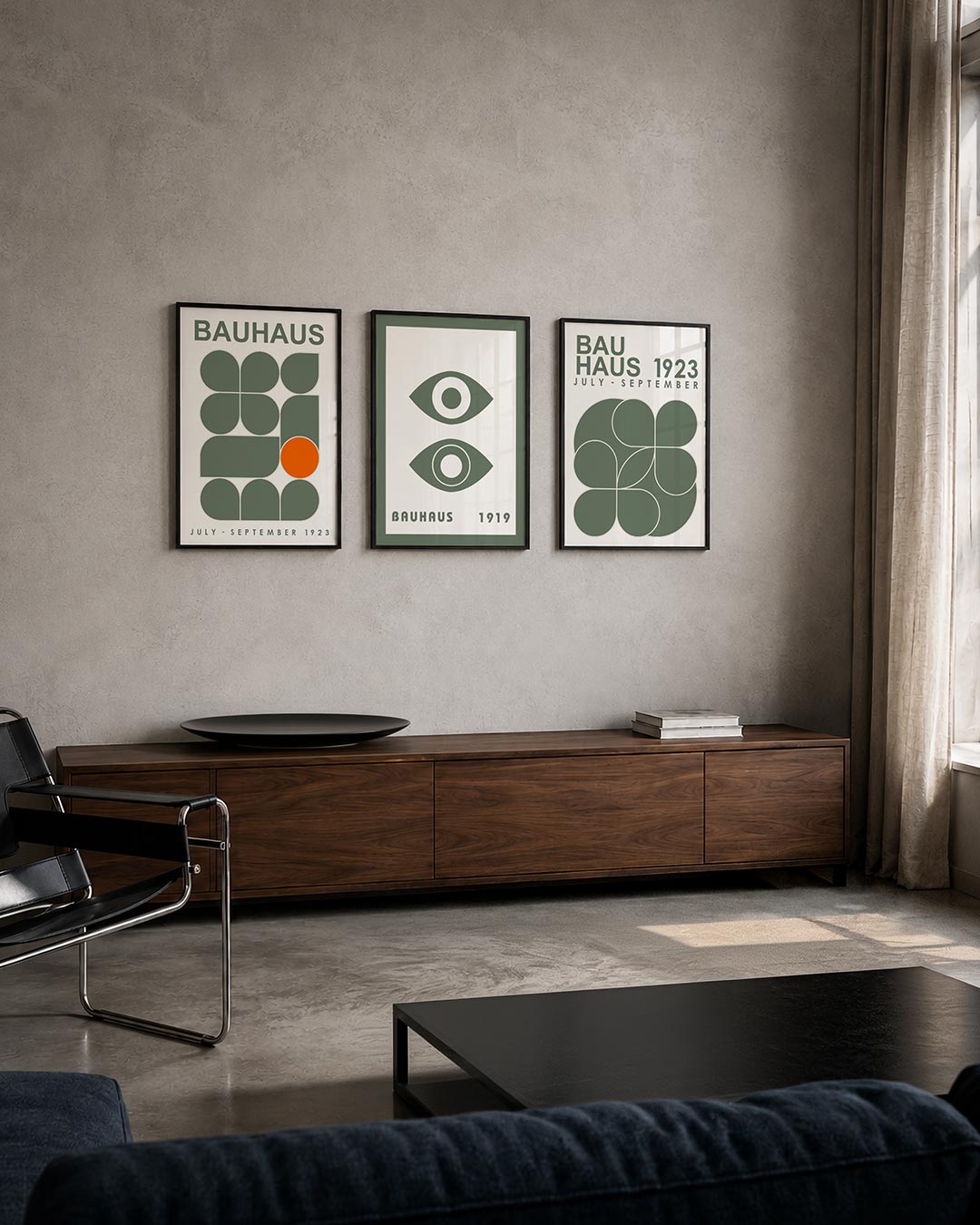 Vormen en vlakken driedelige posterset – deze posterset in drie delen toont een speelse compositie van groene geometrische