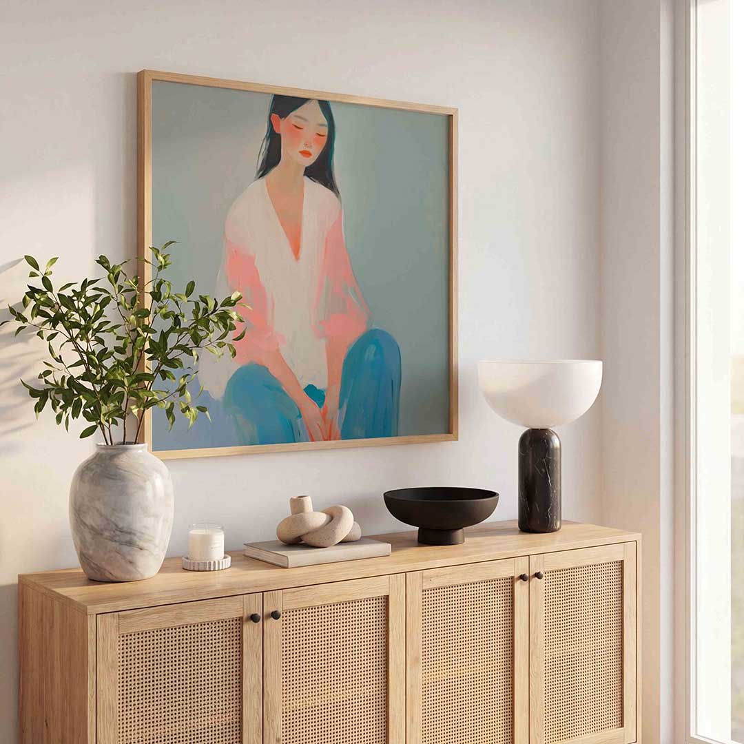 Vrouw in pasteltinten – kunst en design poster in vierkant formaat